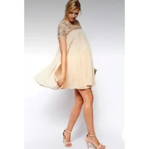 Asos Womens Elegant Beaded Mesh Maternity Dress Cream Sz 8